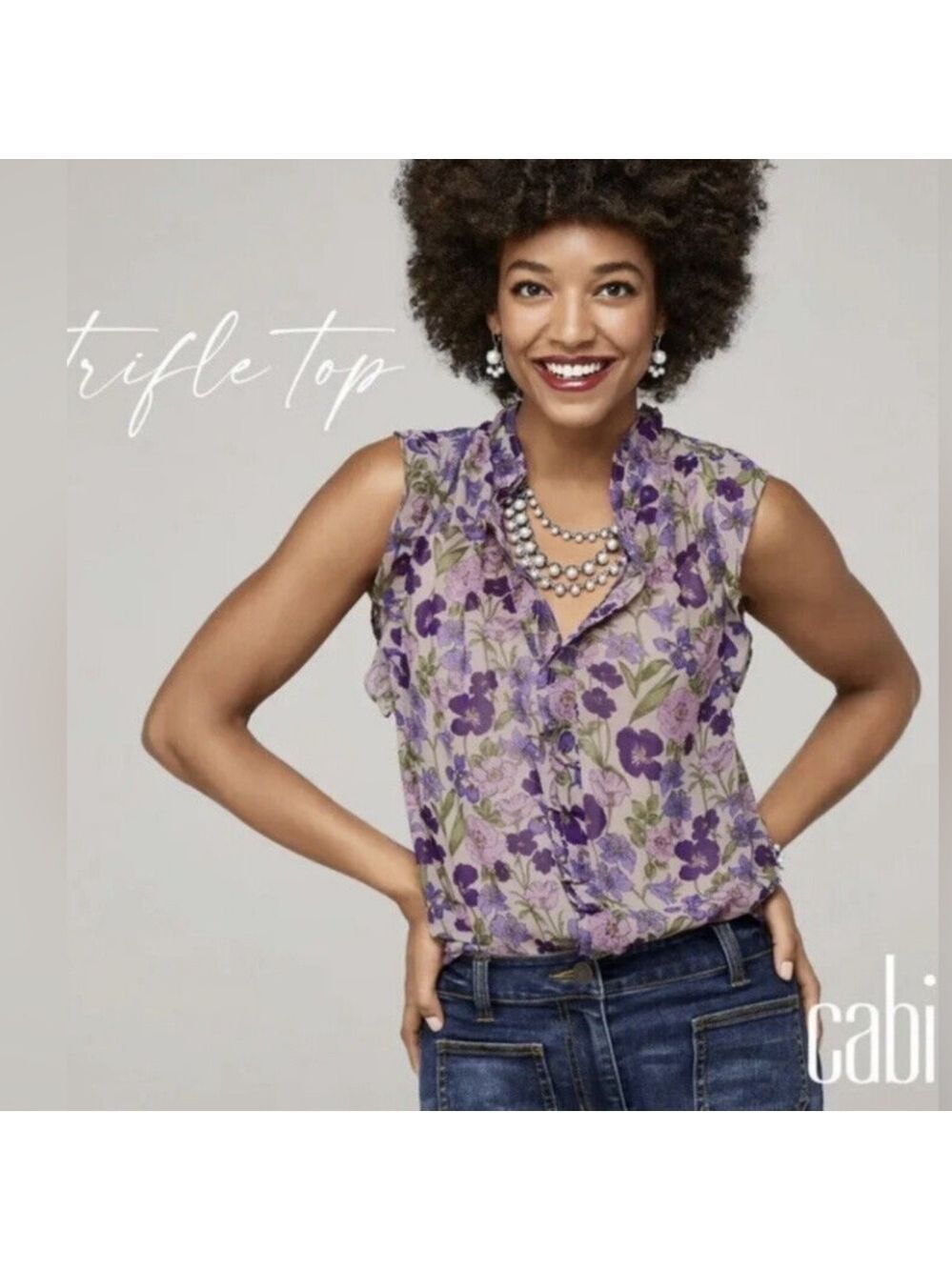 CAbi Purple Floral Sleeveless Trifle Top